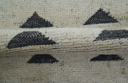 Custom Made Runner Contemporary Style Beige Hand Knotted Wool Rug.