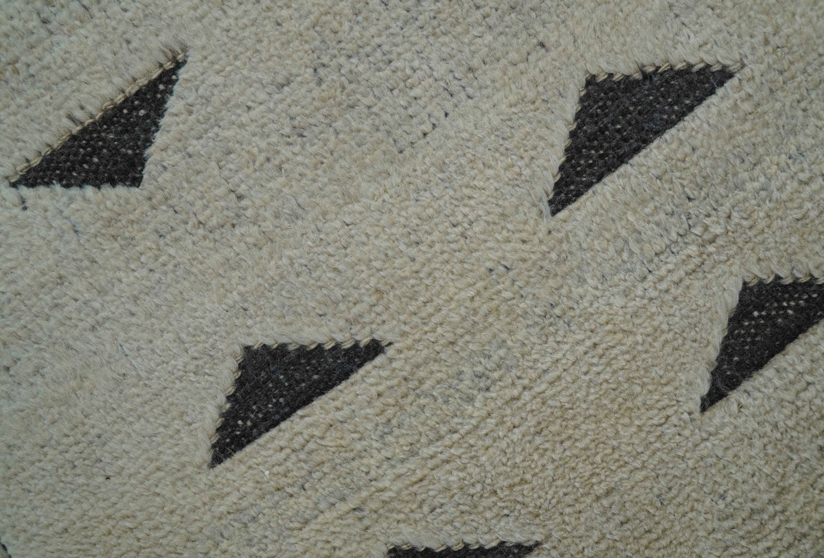 Custom Made Runner Contemporary Style Beige Hand Knotted Wool Rug.