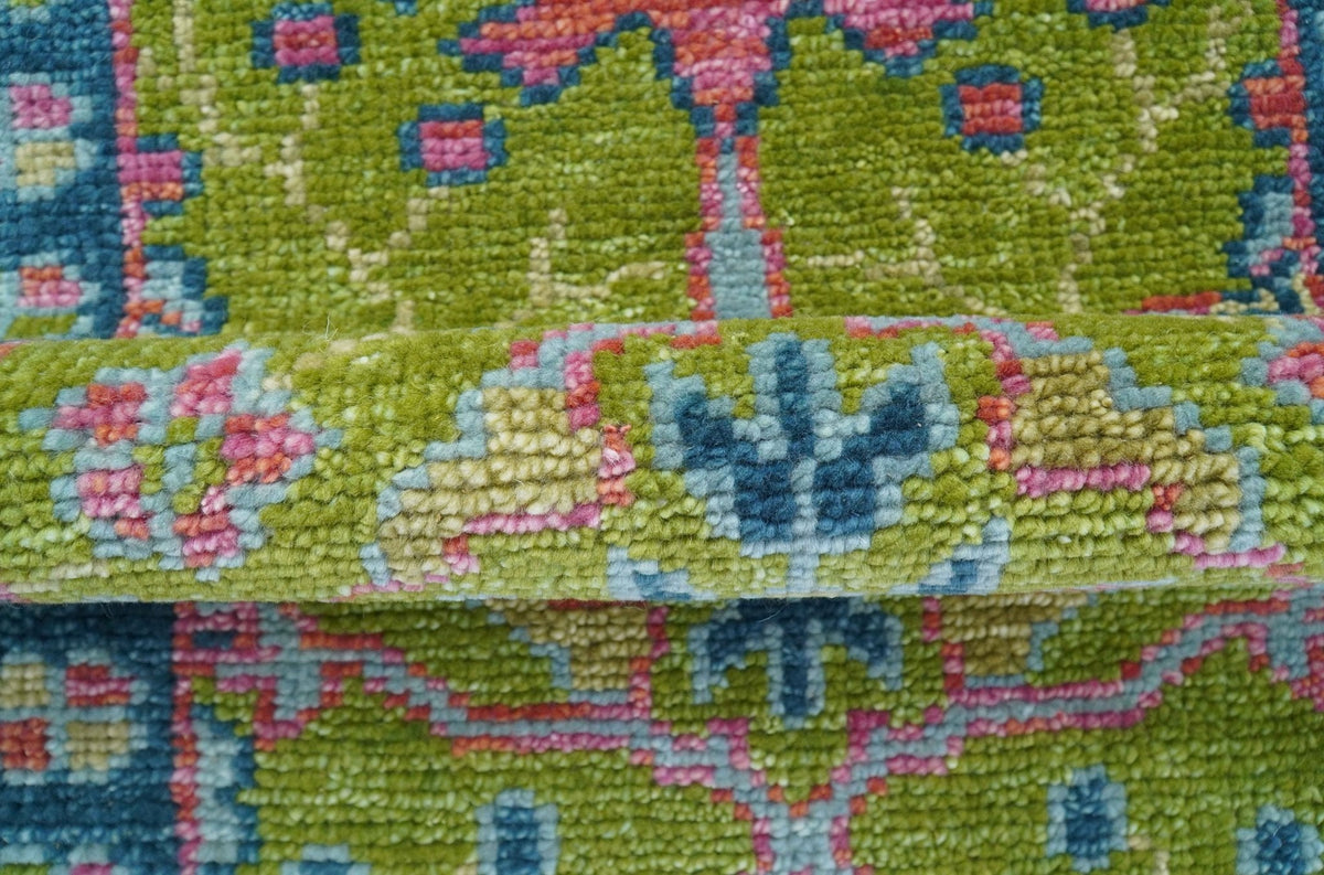 Custom Made Runner Donegal Green And Blue Hand Knotted Wool Rug.