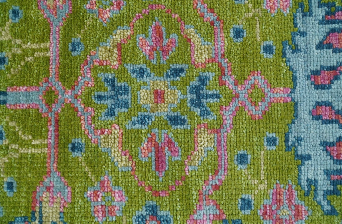 Custom Made Runner Donegal Green And Blue Hand Knotted Wool Rug.
