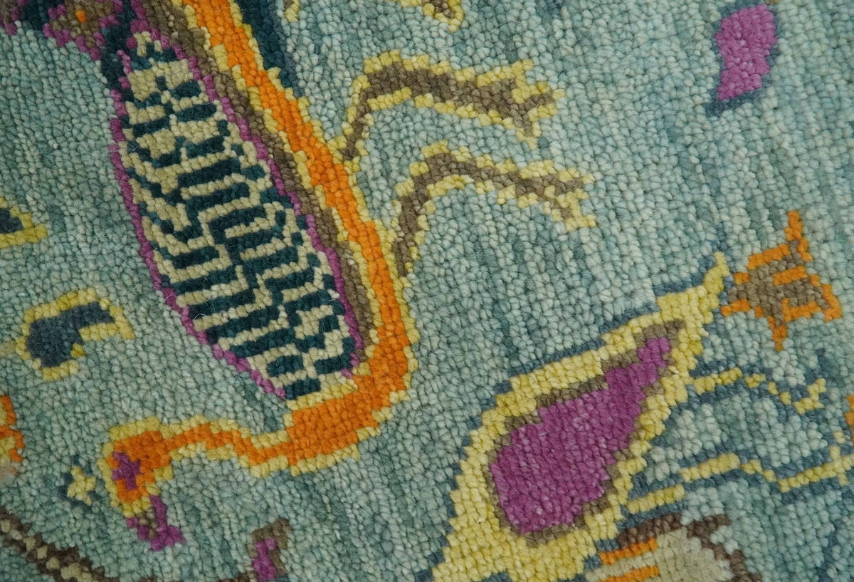 Custom Made Runner Jungle Life Peacock Green Hand Knotted Wool Rug.