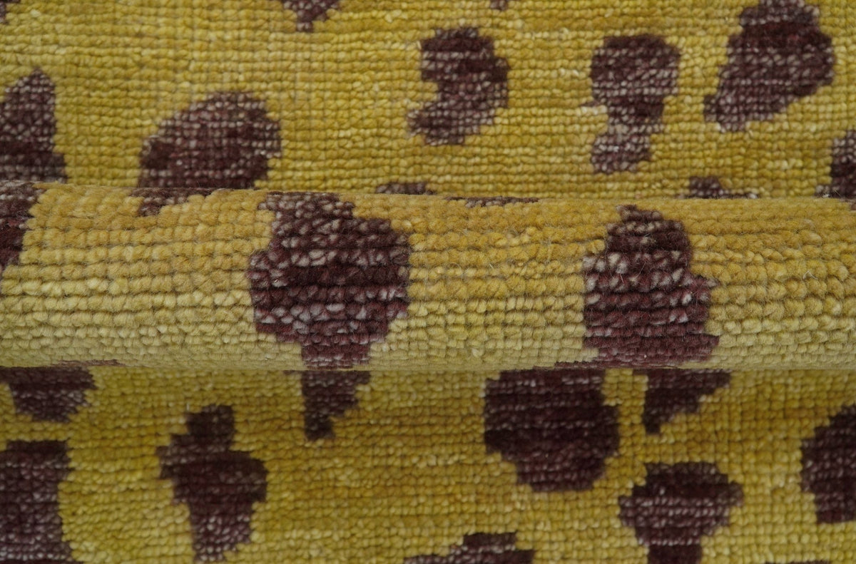 Custom Made Runner Leopard Design Mustard Hand Knotted Wool Rug.