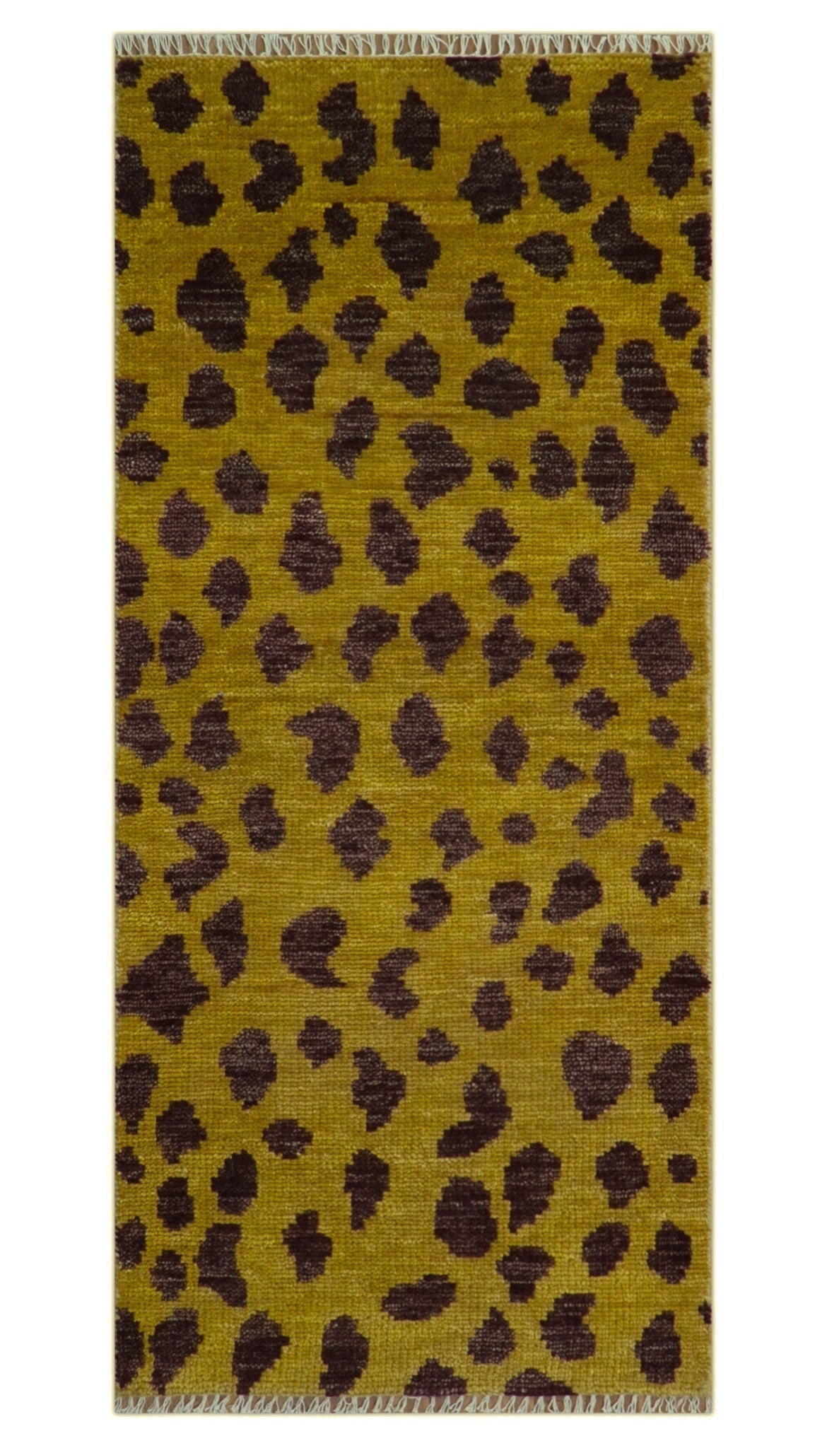 Custom Made Runner Leopard Design Mustard Hand Knotted Wool Rug.
