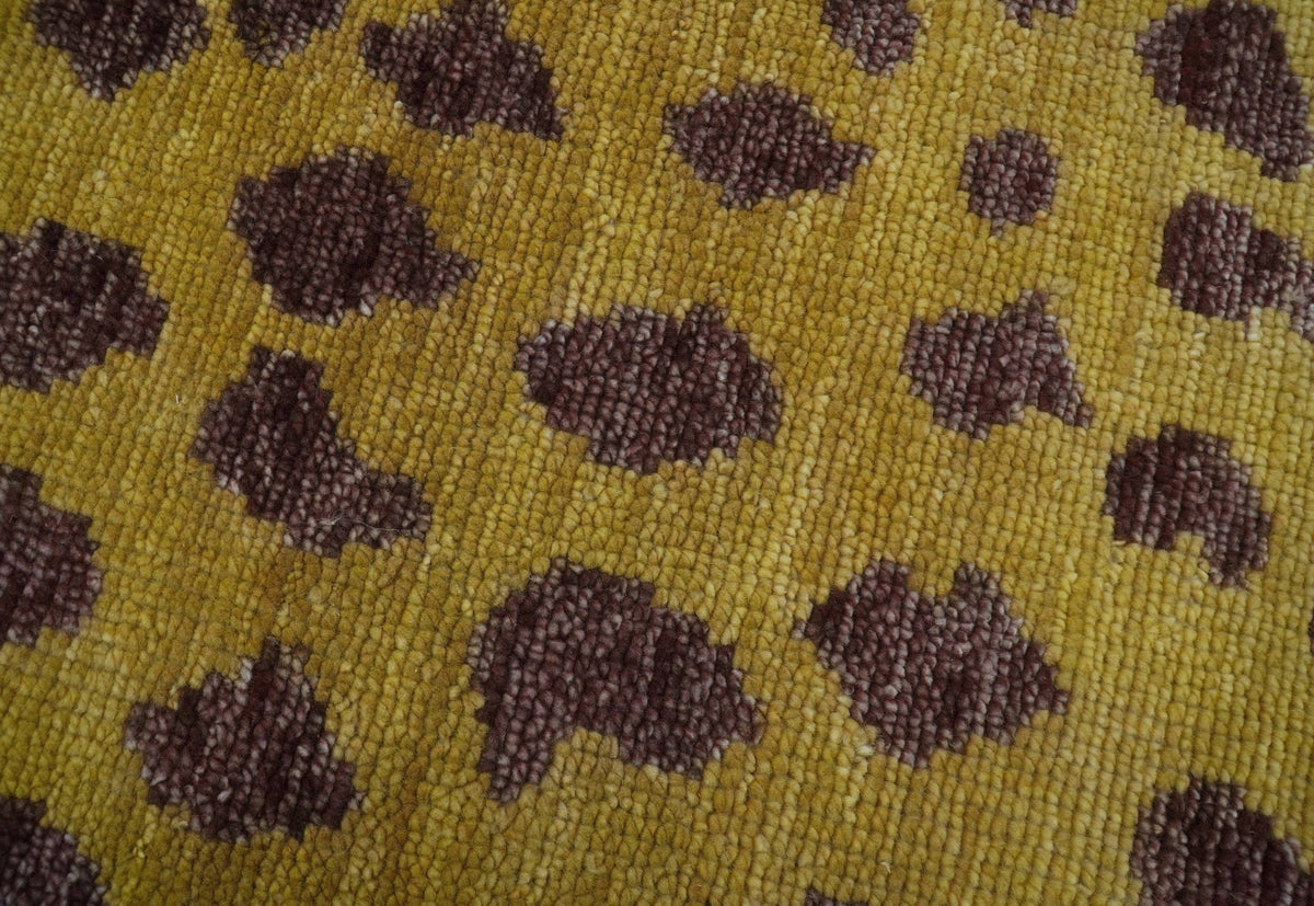 Custom Made Runner Leopard Design Mustard Hand Knotted Wool Rug.