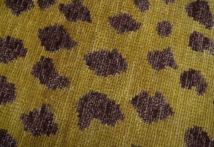 Custom Made Runner Leopard Design Mustard Hand Knotted Wool Rug.