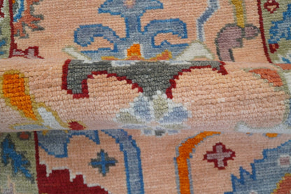 Custom Made Runner Oushak Peach And Green Wool Rug.