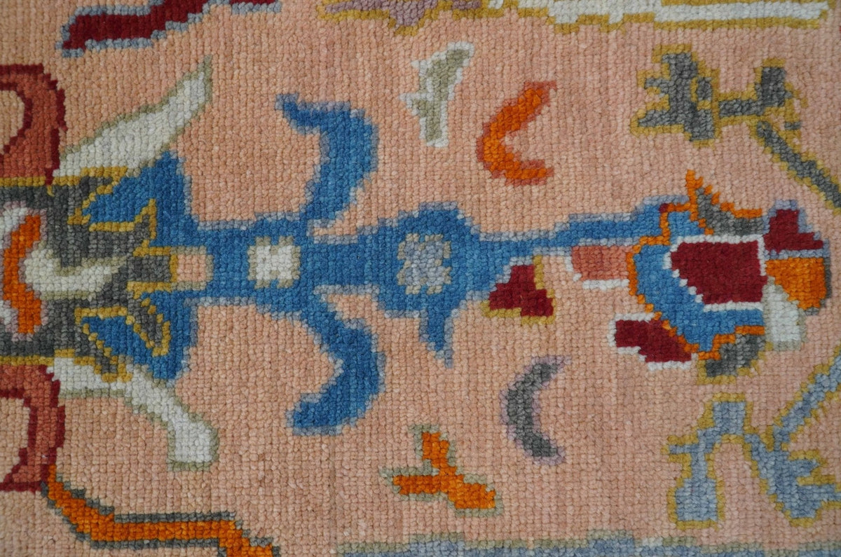 Custom Made Runner Oushak Peach And Green Wool Rug.