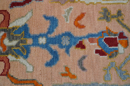 Custom Made Runner Oushak Peach And Green Wool Rug.