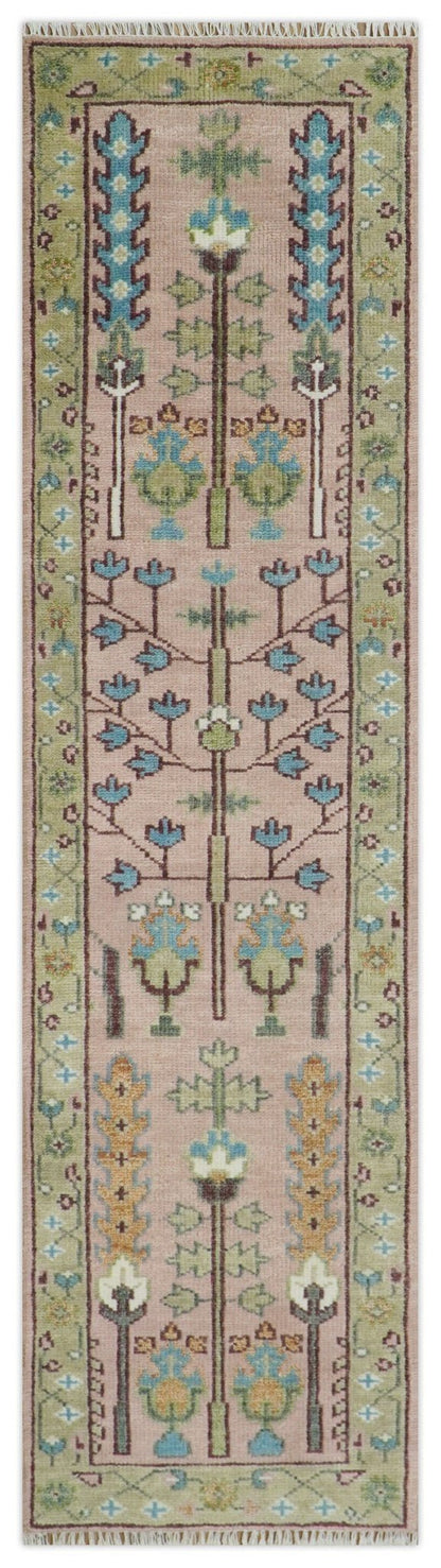 Custom Made Runner Rug Pink And Olive Tree of life Hand Knotted.
