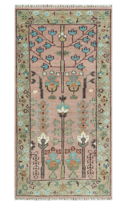 Custom Made Runner Rug Pink And Olive Tree of life Hand Knotted.