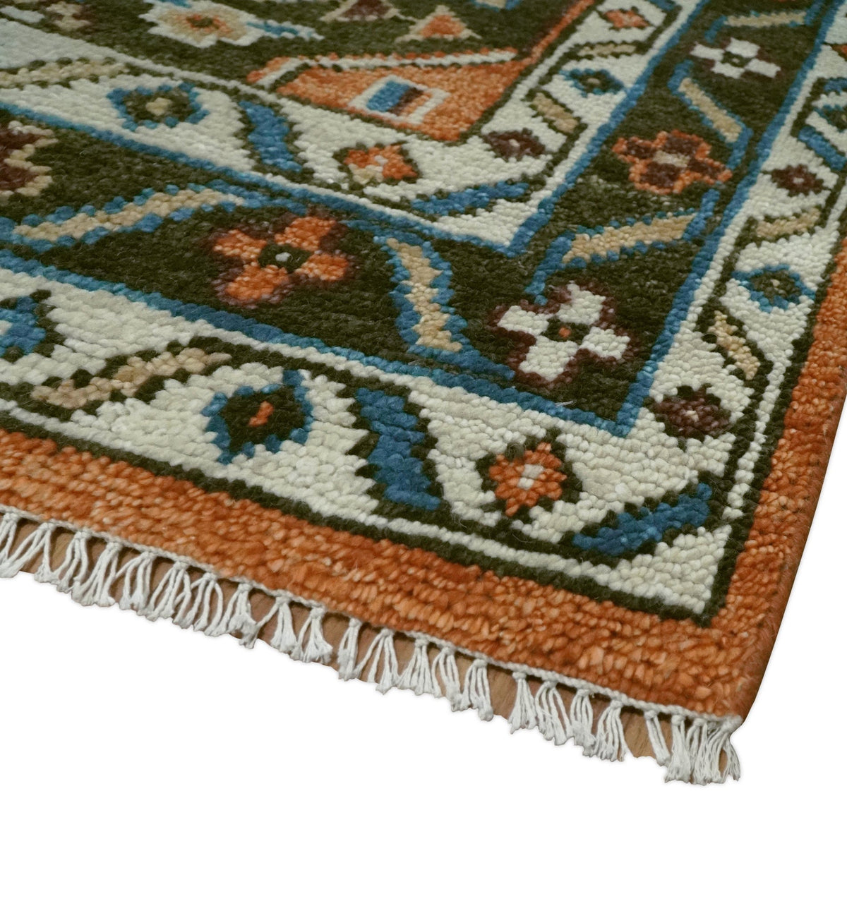 Custom Made Runner Rust And Brown Oriental Hand Knotted Wool Rug.