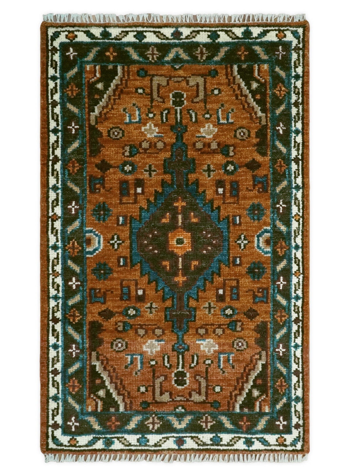 Custom Made Runner Rust And Brown Oriental Hand Knotted Wool Rug.