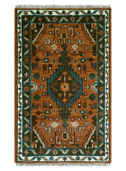 Custom Made Runner Rust And Brown Oriental Hand Knotted Wool Rug.