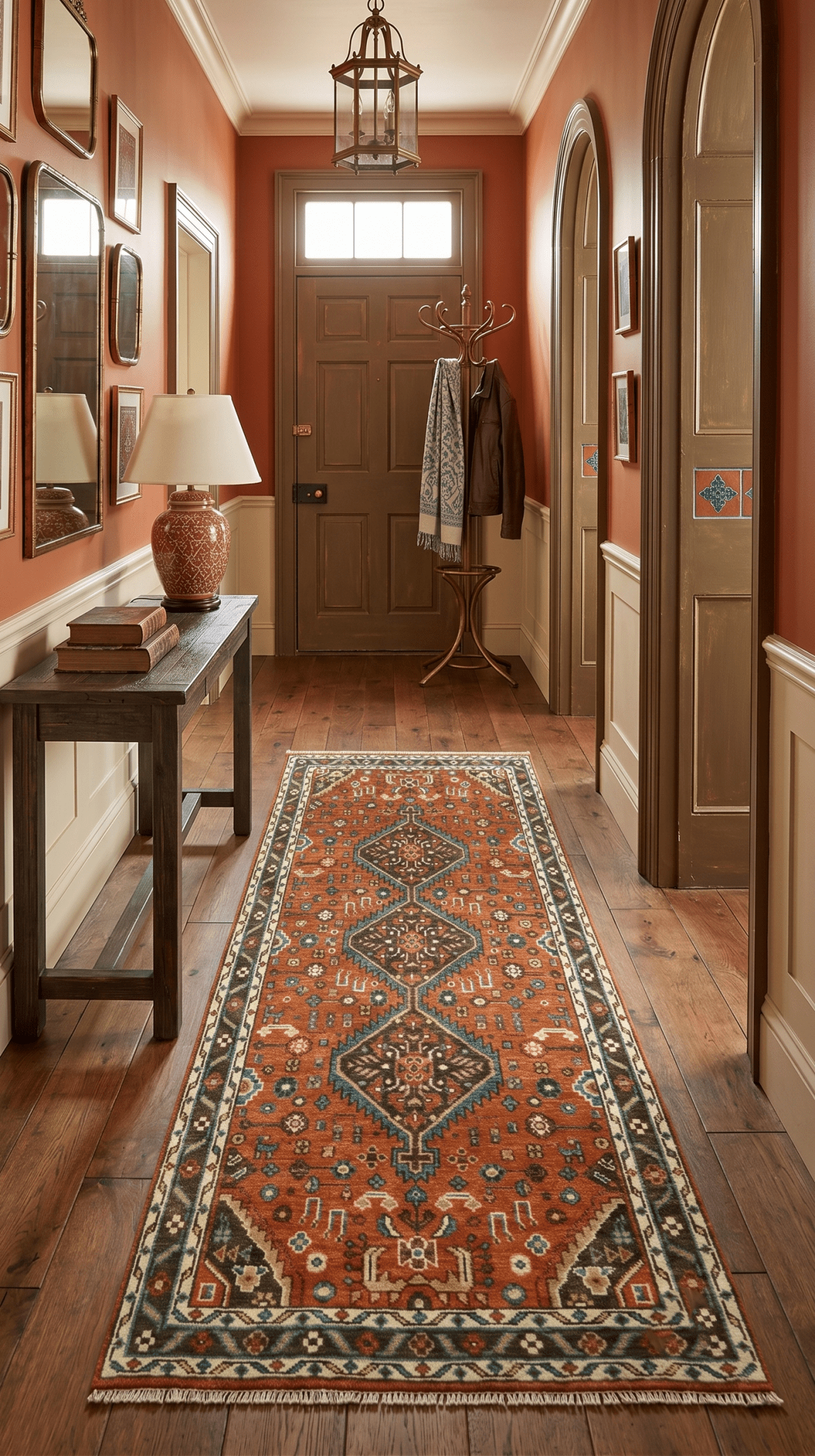 Custom Made Runner Rust And Brown Oriental Hand Knotted Wool Rug.