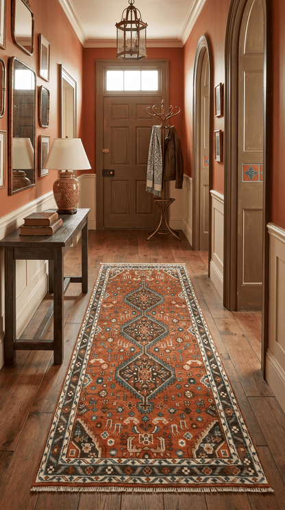 Custom Made Runner Rust And Brown Oriental Hand Knotted Wool Rug.