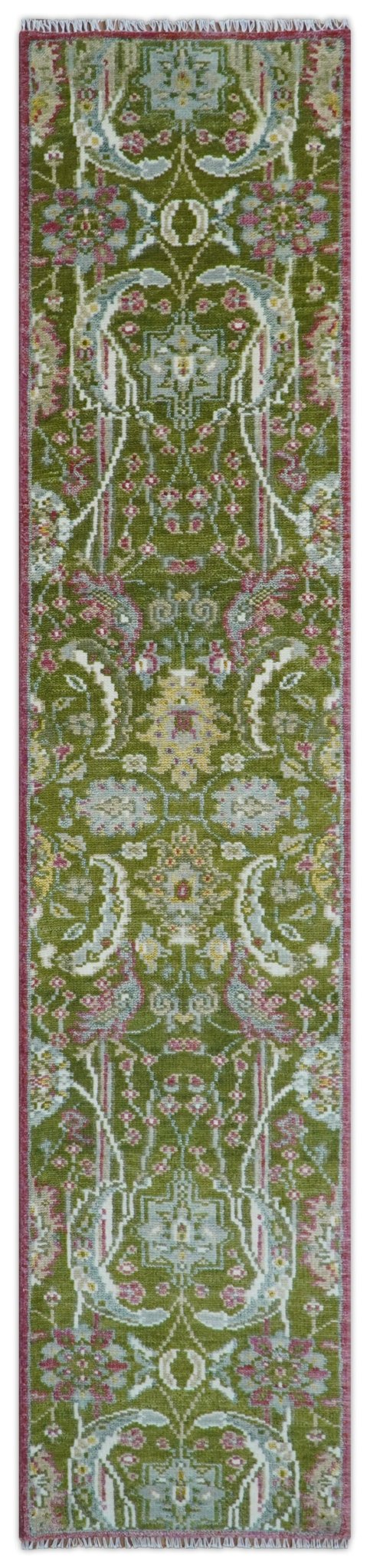 Custom Made Runner The Peacock Garden Green Hand Knotted Wool Rug.