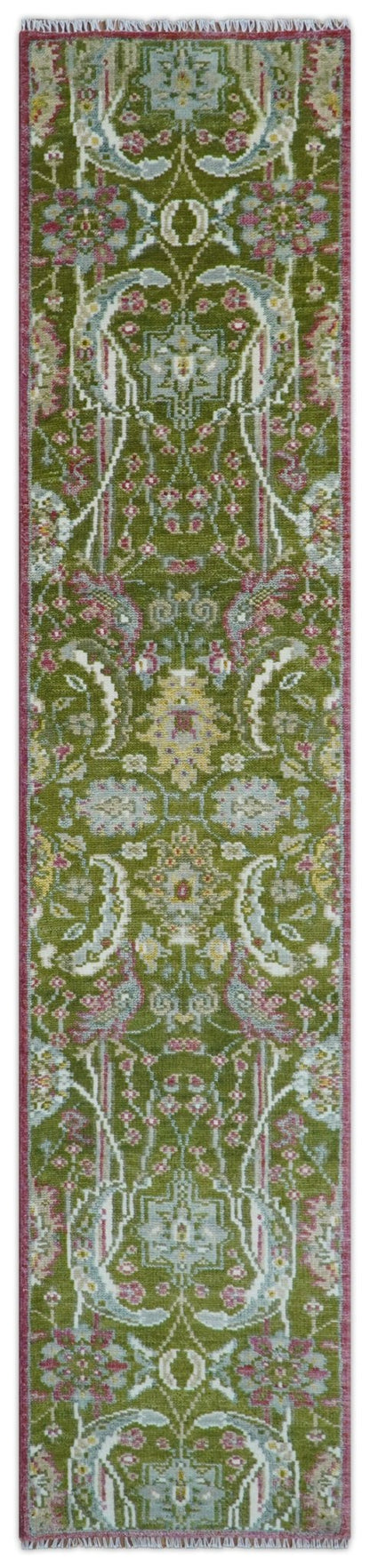 Custom Made Runner The Peacock Garden Green Hand Knotted Wool Rug.