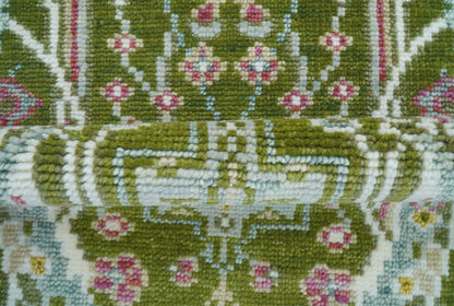 Custom Made Runner The Peacock Garden Green Hand Knotted Wool Rug.