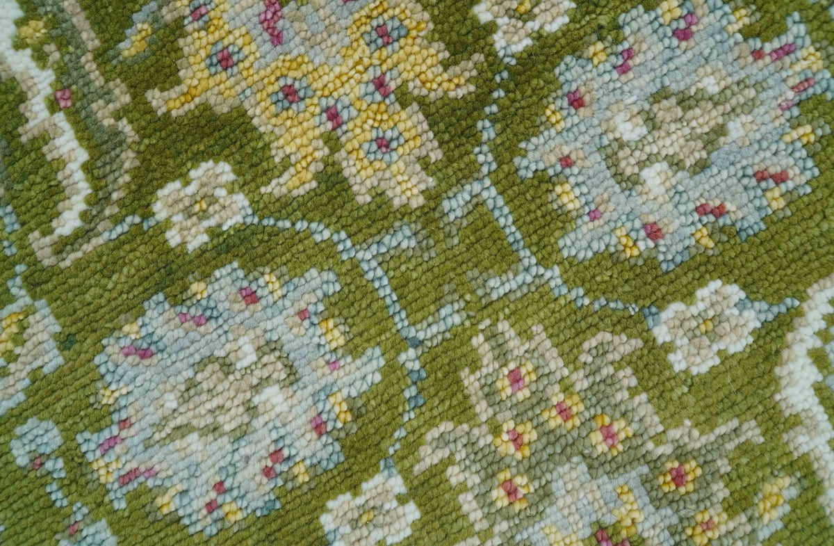Custom Made Runner The Peacock Garden Green Hand Knotted Wool Rug.