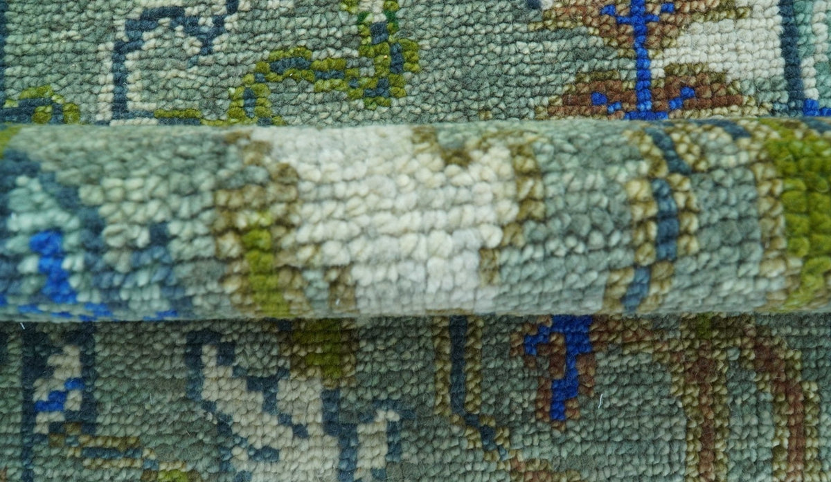 Custom Made Runner The Plants and Roots Green Hand Knotted Wool Rug.