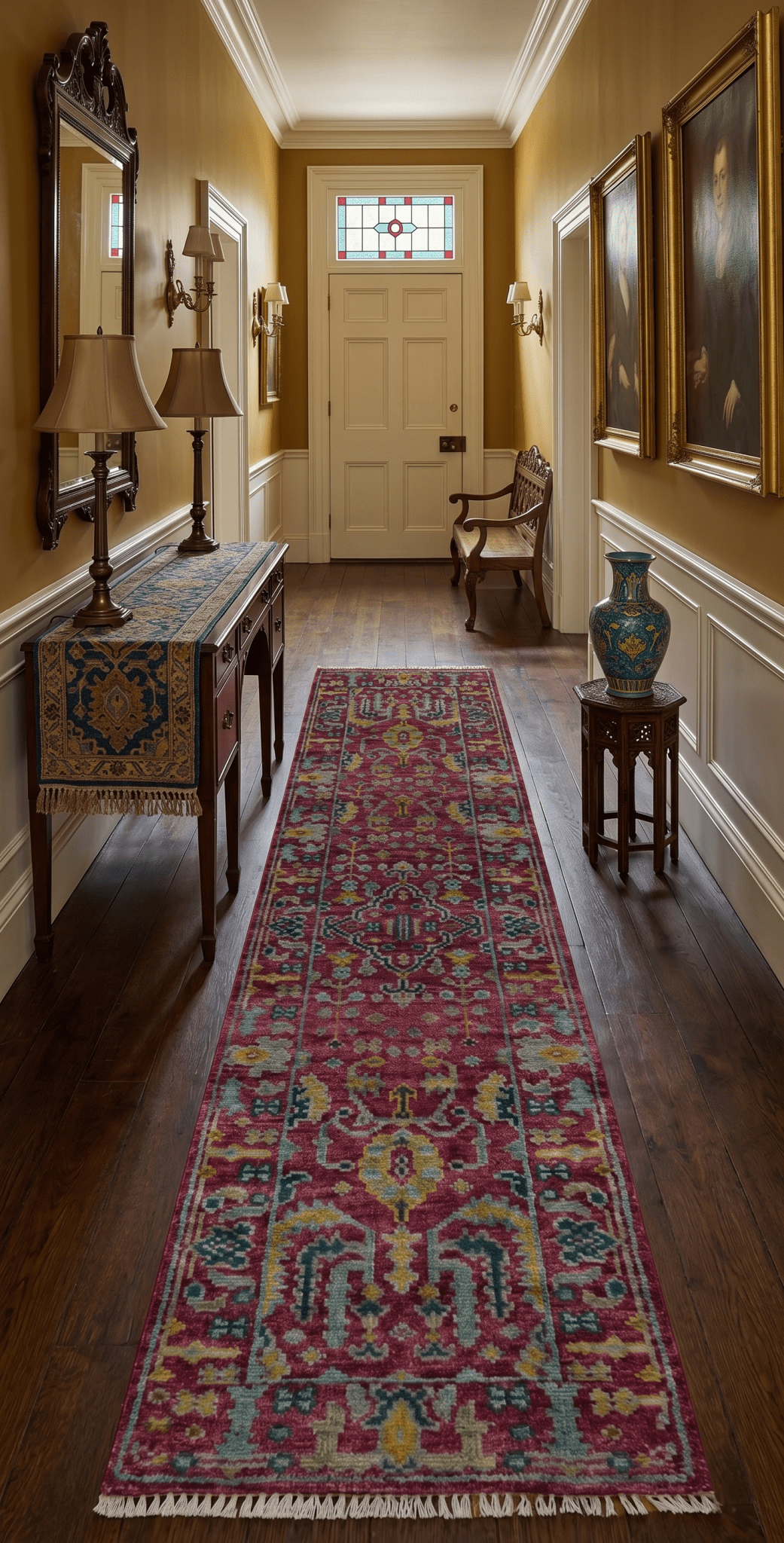 Custom Made Runner Traditional Maroon Hand Knotted Wool Rug.