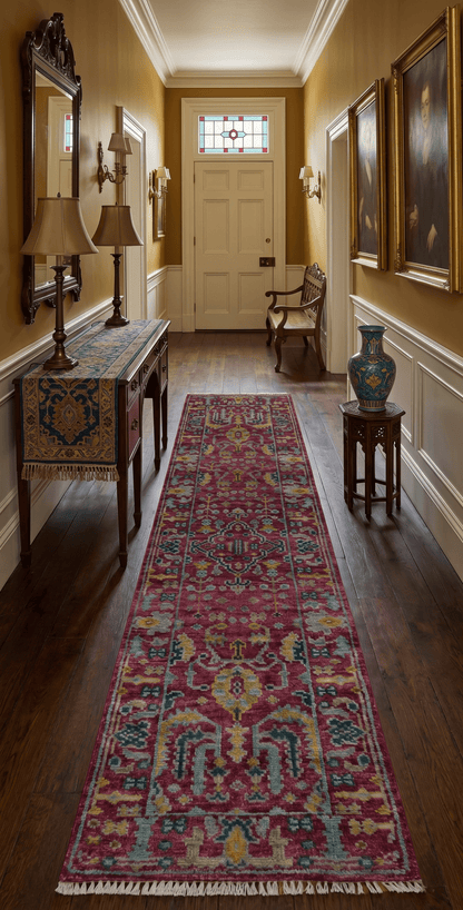 Custom Made Runner Traditional Maroon Hand Knotted Wool Rug.