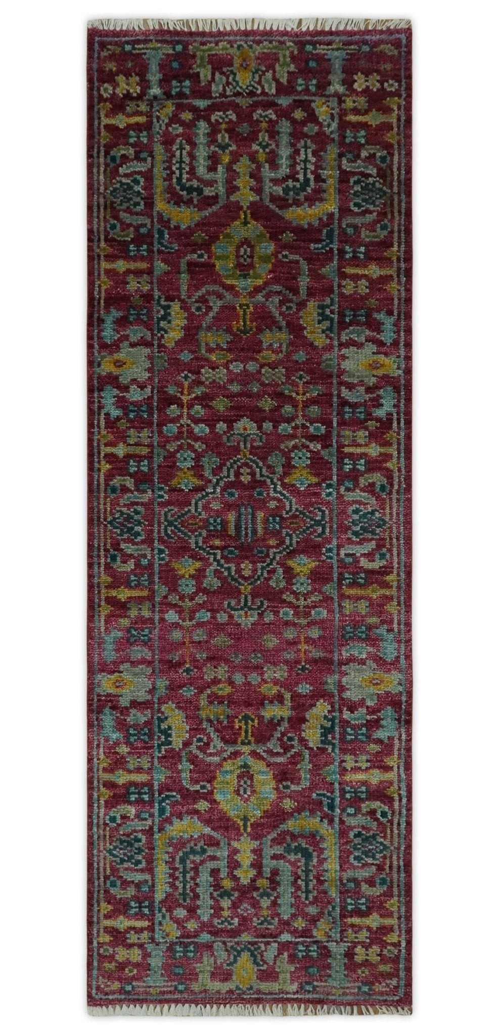 Custom Made Runner Traditional Maroon Hand Knotted Wool Rug.
