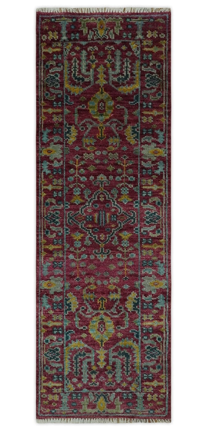 Custom Made Runner Traditional Maroon Hand Knotted Wool Rug.