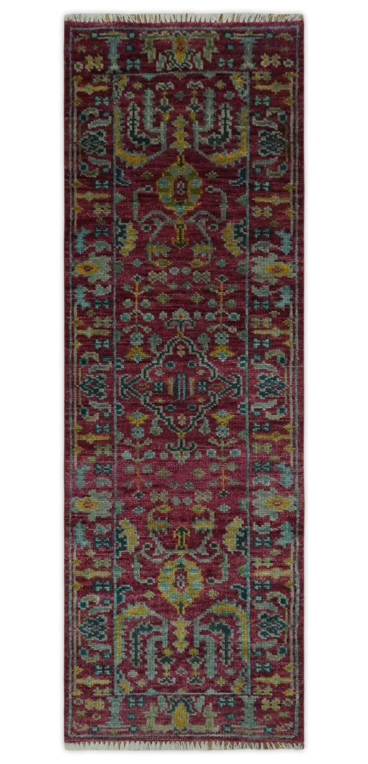 Custom Made Runner Traditional Maroon Hand Knotted Wool Rug.