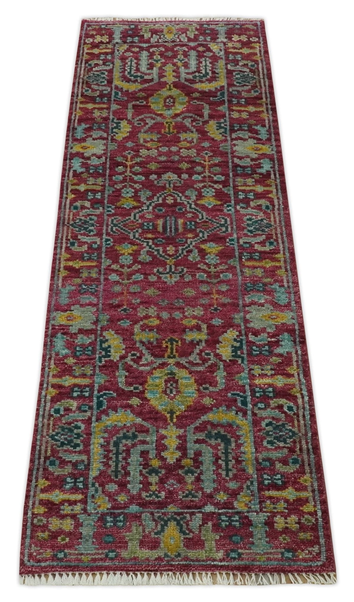 Custom Made Runner Traditional Maroon Hand Knotted Wool Rug.