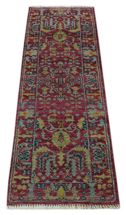 Custom Made Runner Traditional Maroon Hand Knotted Wool Rug.