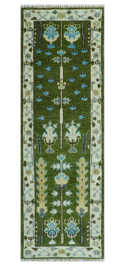 Custom Made Runner Tree of life Green And Ivory Hand Knotted Rug.
