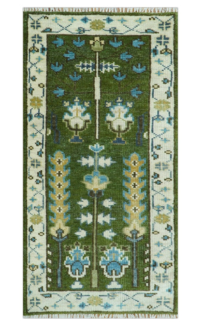 Custom Made Runner Tree of life Green And Ivory Hand Knotted Rug.