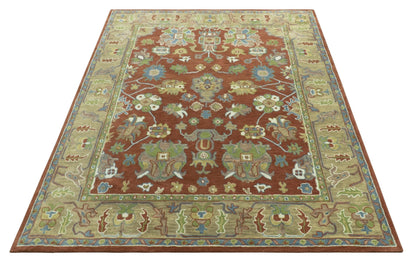 Custom Made Rust And Beige Traditional Oushak Design Hand Tufted 8x10 Wool Rug.