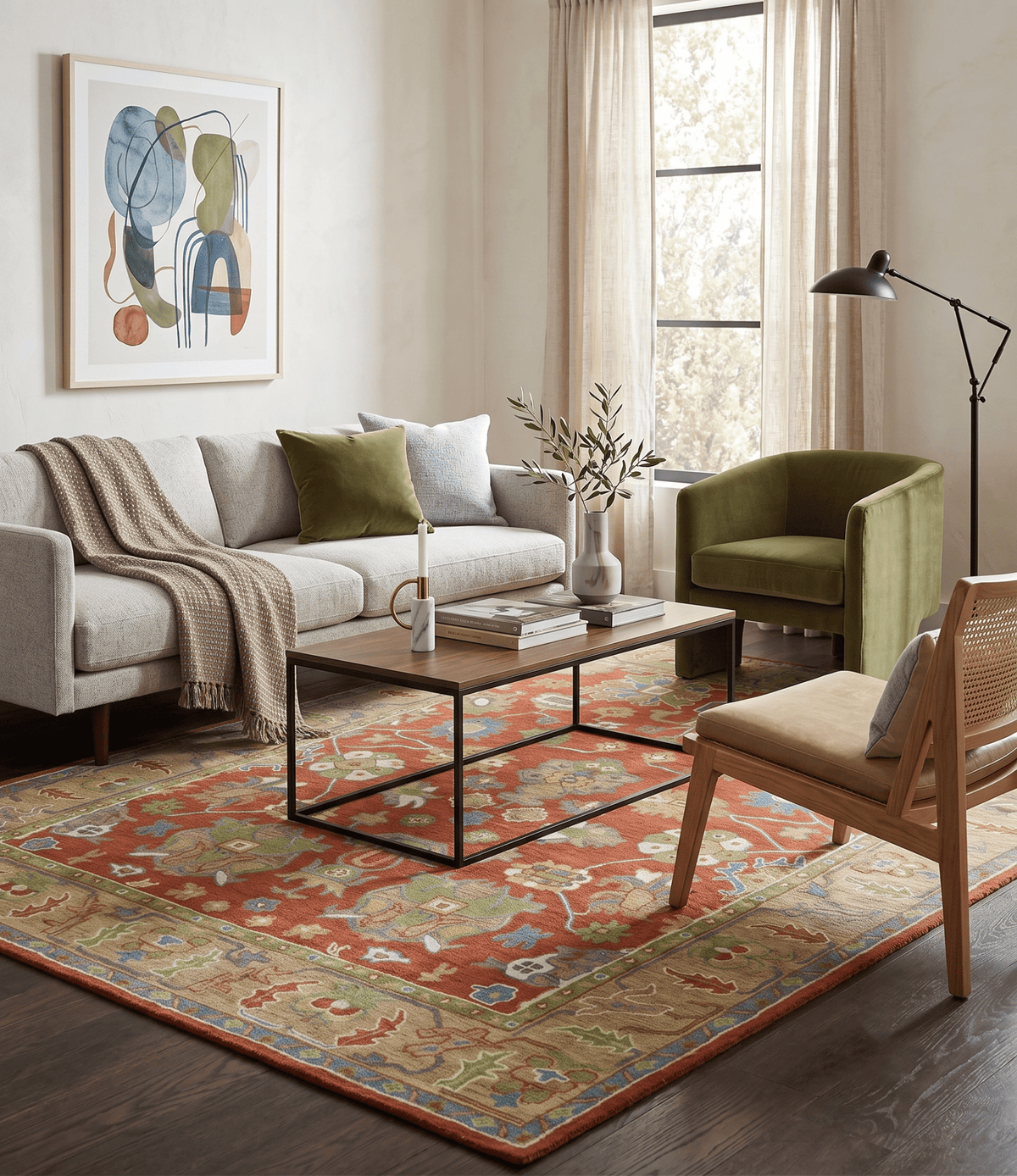Custom Made Rust And Beige Traditional Oushak Design Hand Tufted 8x10 Wool Rug.