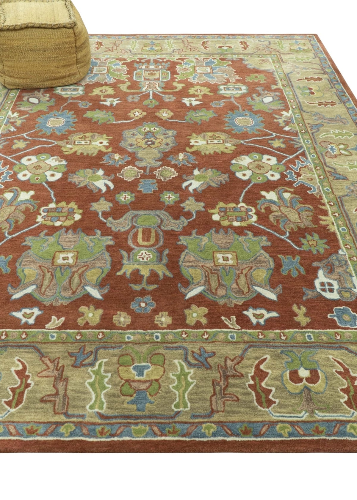 Custom Made Rust And Beige Traditional Oushak Design Hand Tufted 8x10 Wool Rug.
