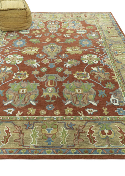 Custom Made Rust And Beige Traditional Oushak Design Hand Tufted 8x10 Wool Rug.