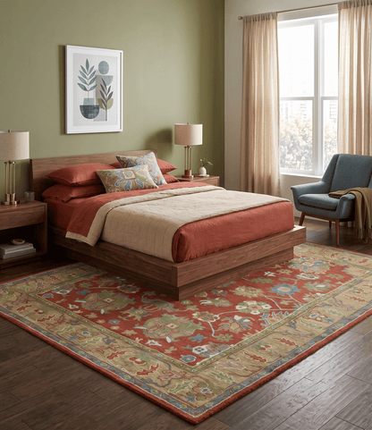 Custom Made Rust And Beige Traditional Oushak Design Hand Tufted 8x10 Wool Rug.