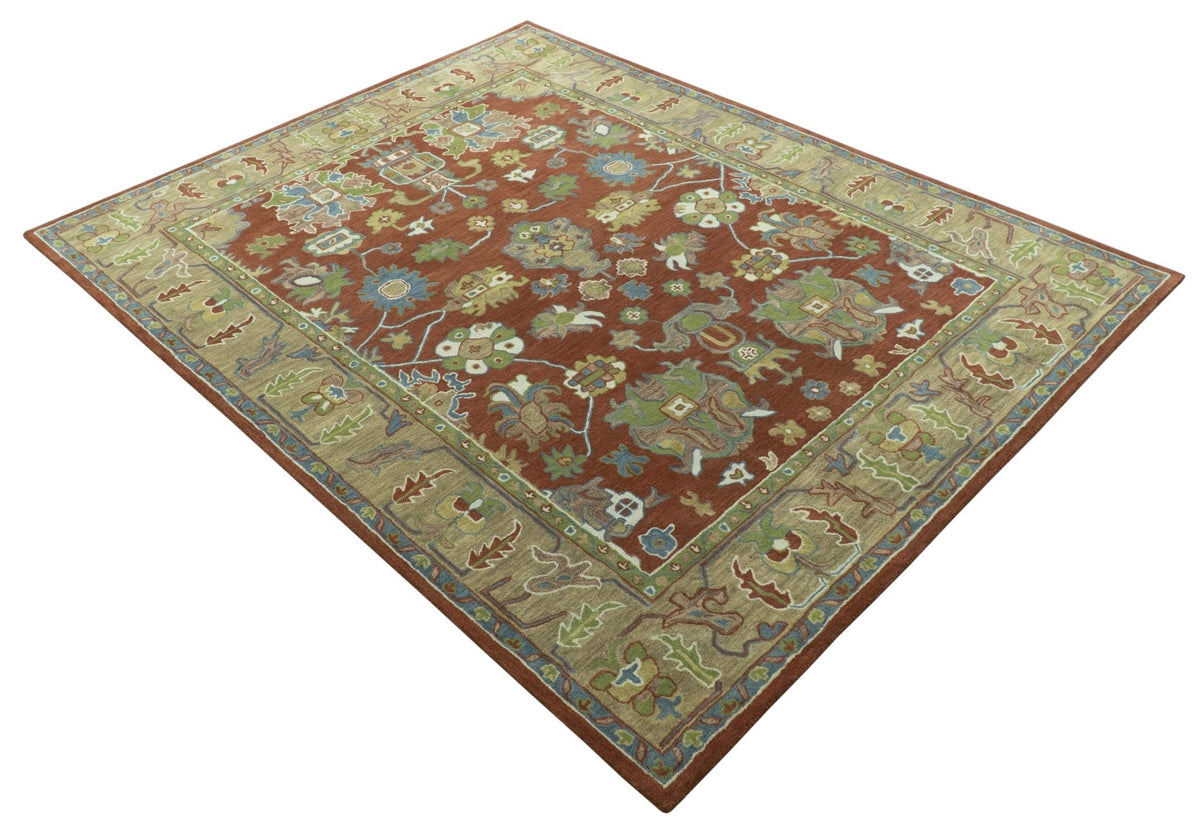 Custom Made Rust And Beige Traditional Oushak Design Hand Tufted 8x10 Wool Rug.