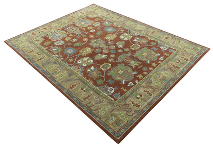 Custom Made Rust And Beige Traditional Oushak Design Hand Tufted 8x10 Wool Rug.