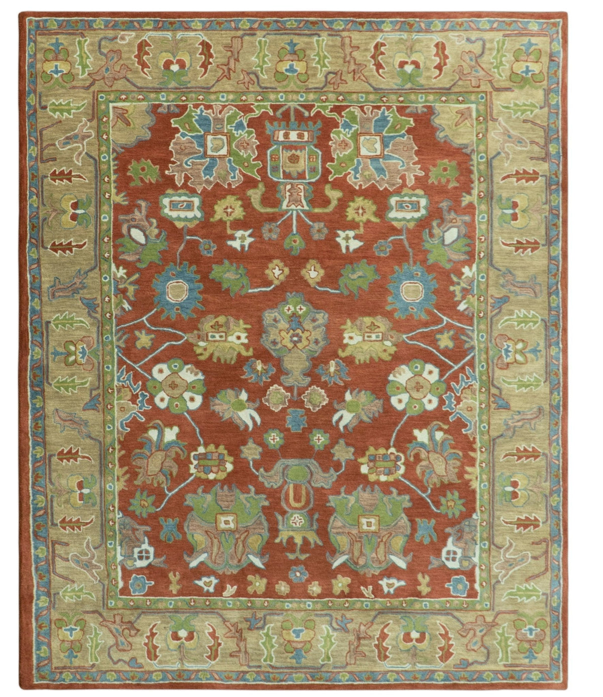 Custom Made Rust And Beige Traditional Oushak Design Hand Tufted 8x10 Wool Rug.
