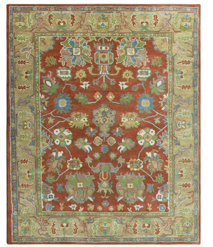 Custom Made Rust And Beige Traditional Oushak Design Hand Tufted 8x10 Wool Rug.