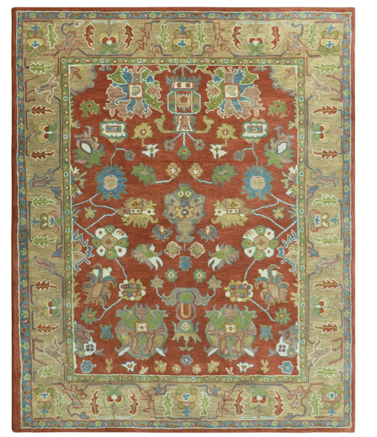 Custom Made Rust And Beige Traditional Oushak Design Hand Tufted 8x10 Wool Rug.