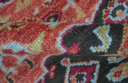 Custom Made Rust And Black Traditional Medallions Design Hand Knotted Wool Rug.