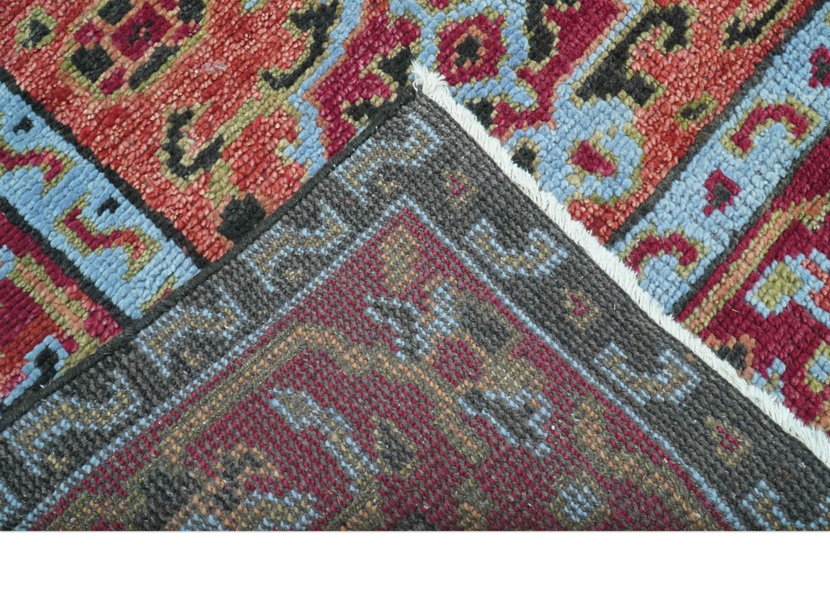 Custom Made Rust And Black Traditional Medallions Design Hand Knotted Wool Rug.