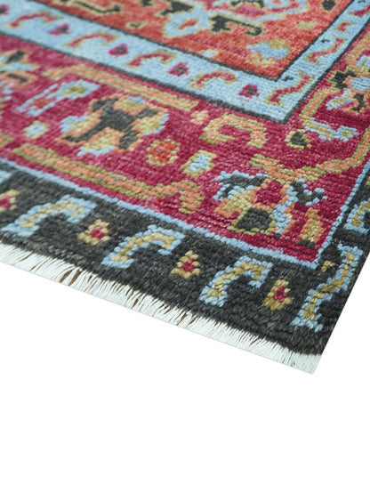 Custom Made Rust And Black Traditional Medallions Design Hand Knotted Wool Rug.