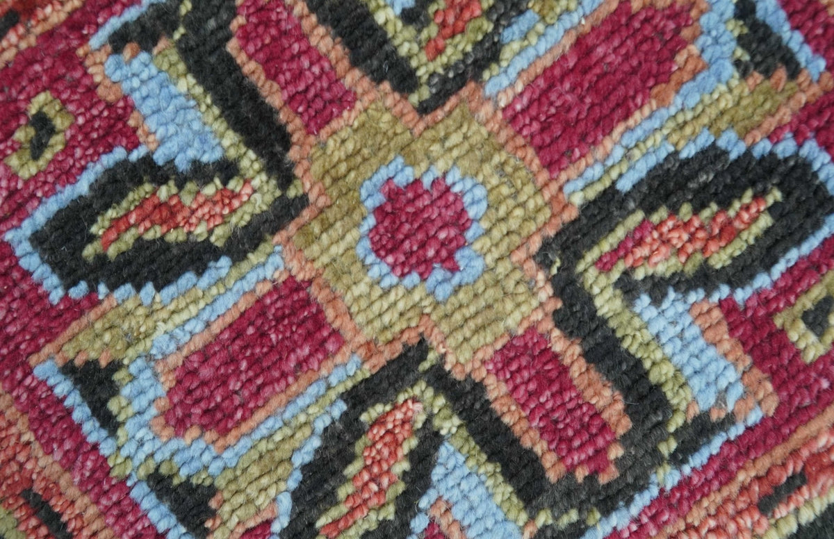 Custom Made Rust And Black Traditional Medallions Design Hand Knotted Wool Rug.