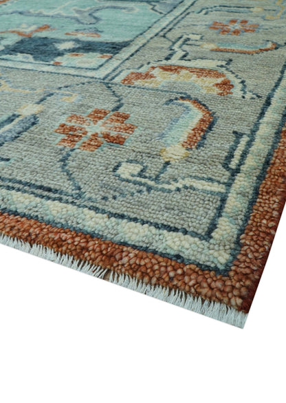 Custom Made Rust And Blue Traditional Serapi Design Hand Knotted Wool Rug.