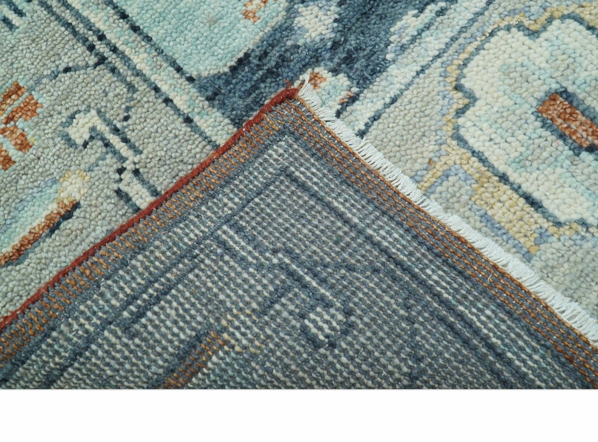 Custom Made Rust And Blue Traditional Serapi Design Hand Knotted Wool Rug.