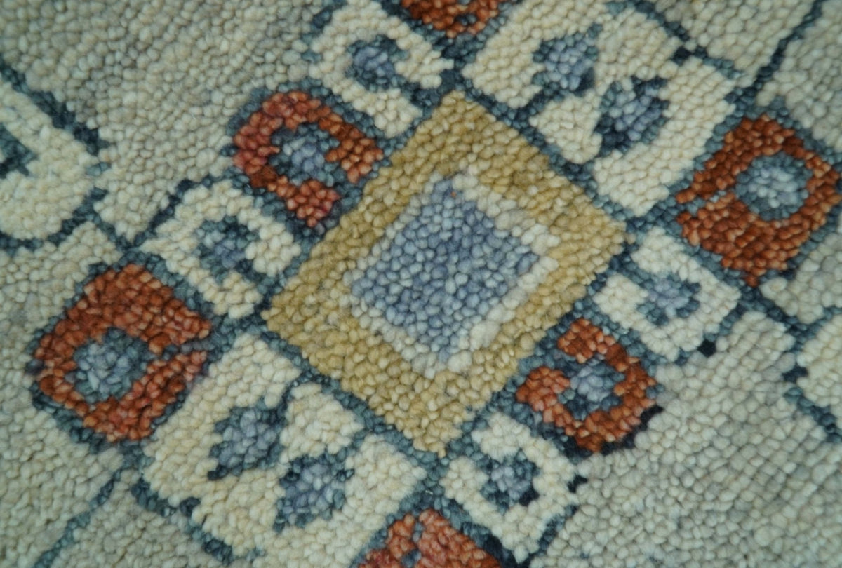Custom Made Rust And Blue Traditional Serapi Design Hand Knotted Wool Rug.